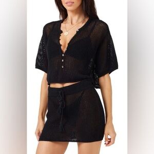 NWOT L Space Coast is Clear Open Stitch Crop Top Cardigan in Black size XS